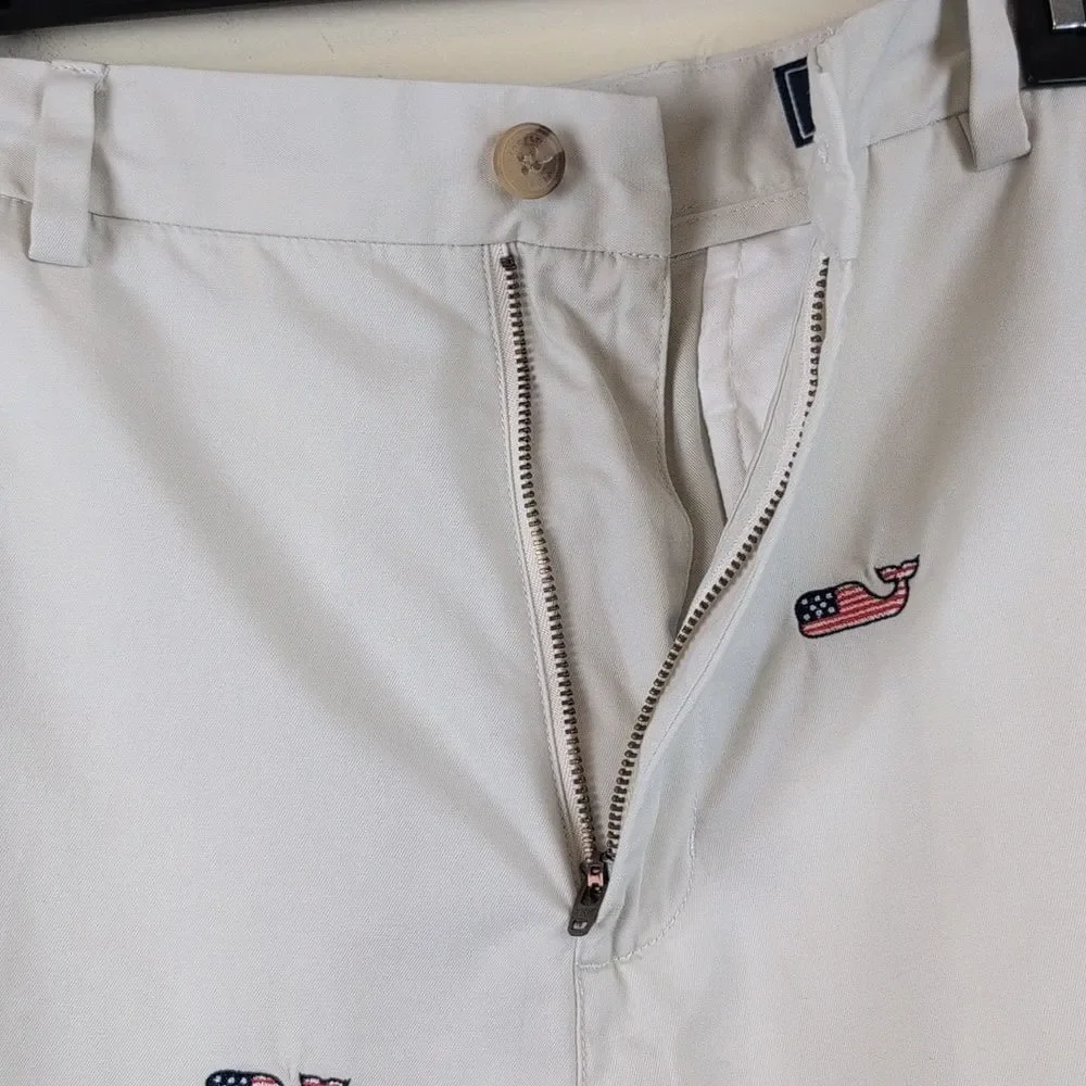 Vineyard Vines Cotton Breaker Short Embroidered American Flag Whales Size 35